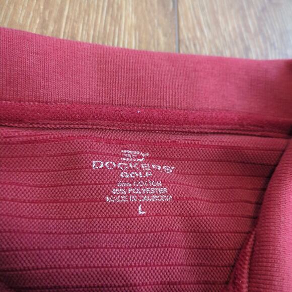 Dockers Men's Large Polo Shirt Golf Tennis Retro Grandpa Striped Textured Red - Picture 3 of 6